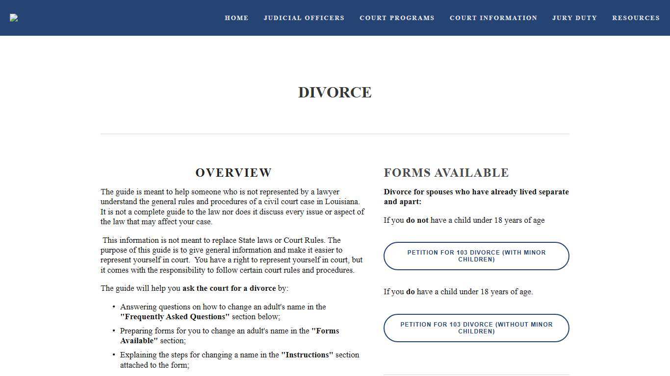 Divorce — 21st Judicial District Court