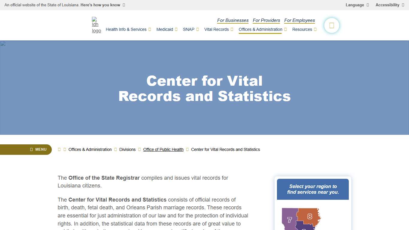 Center for Vital Records and Statistics | Louisiana Department of Health