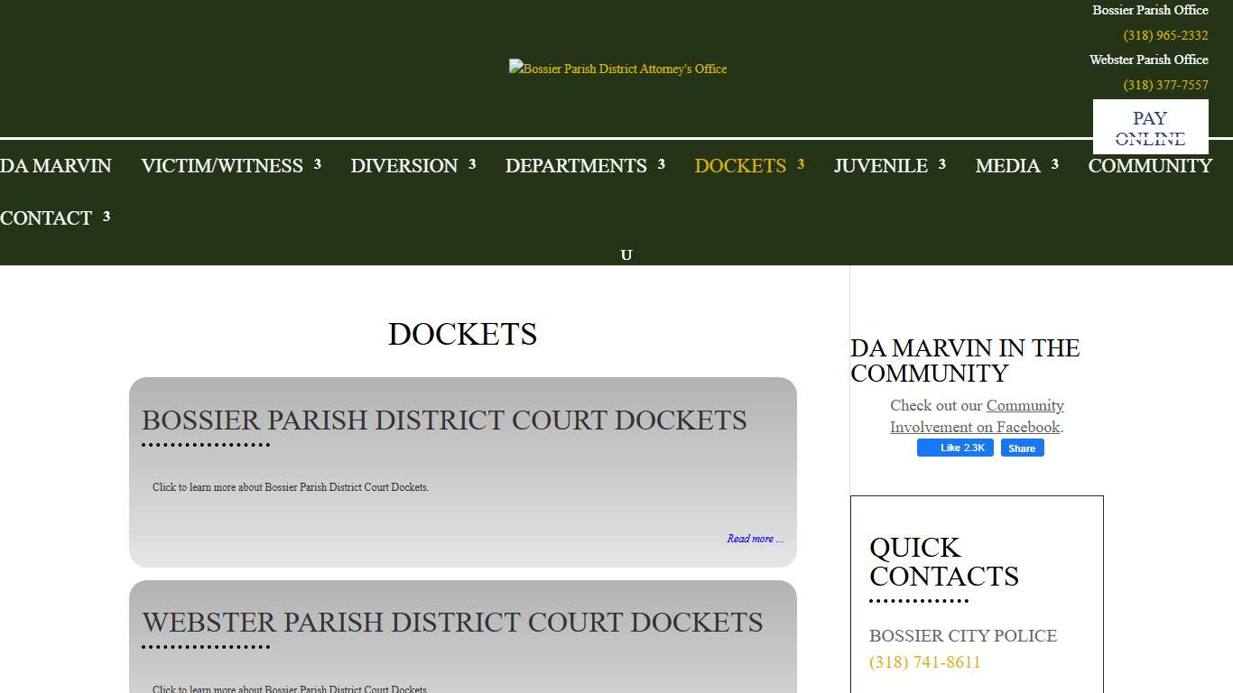 Dockets | Bossier Parish District Attorney's Office