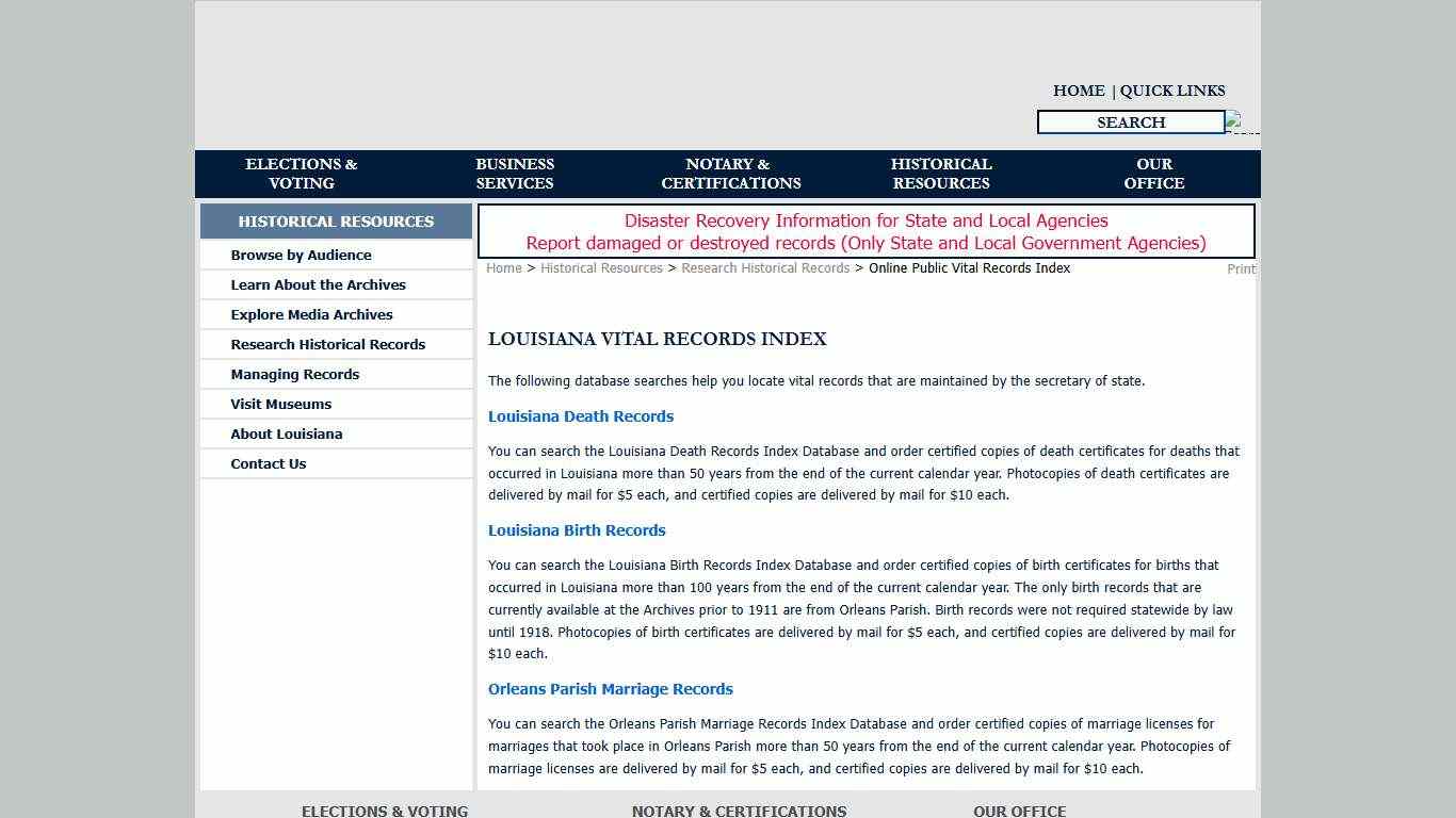 Online Public Vital Records Index