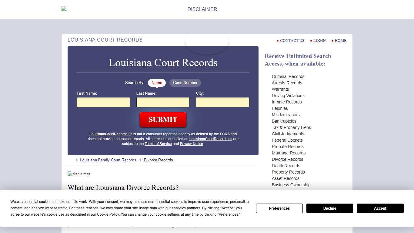 Louisiana Divorce Records Search | LouisianaCourtRecords.us