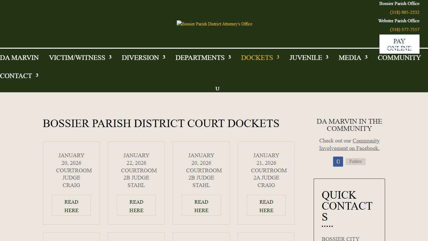 Bossier Parish District Court Dockets | Bossier Parish District Attorney's Office